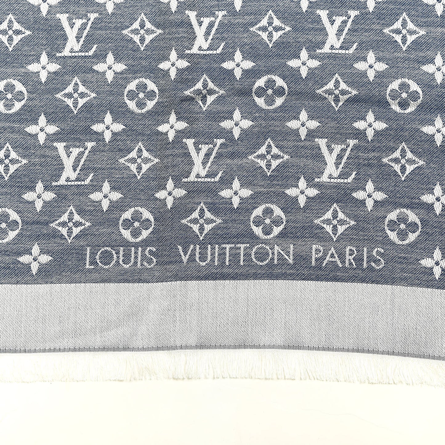 Silk Wool Monogram Denim Shawl Blue