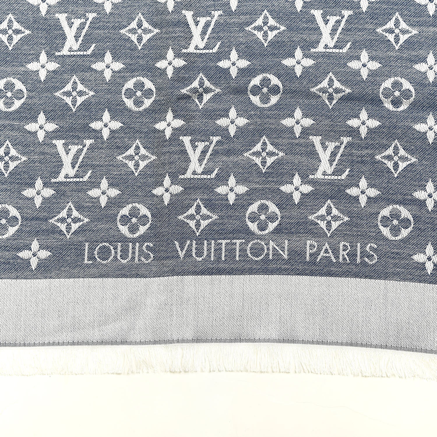 Louis Vuitton Silk Wool Monogram Denim Shawl Blue 2 of 3