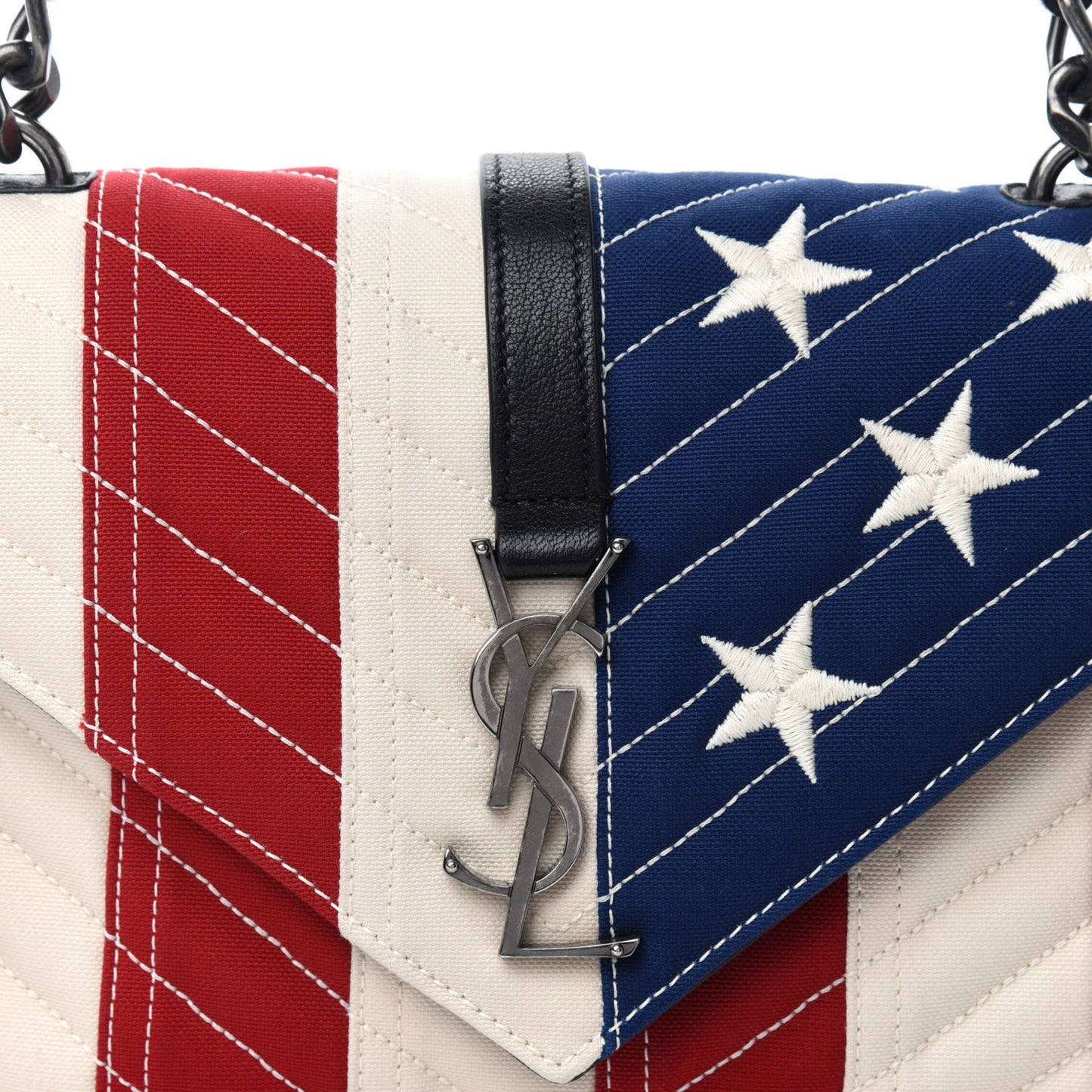 Canvas Matelasse Chevron American Flag Monogram Medium College Bag Red Blue