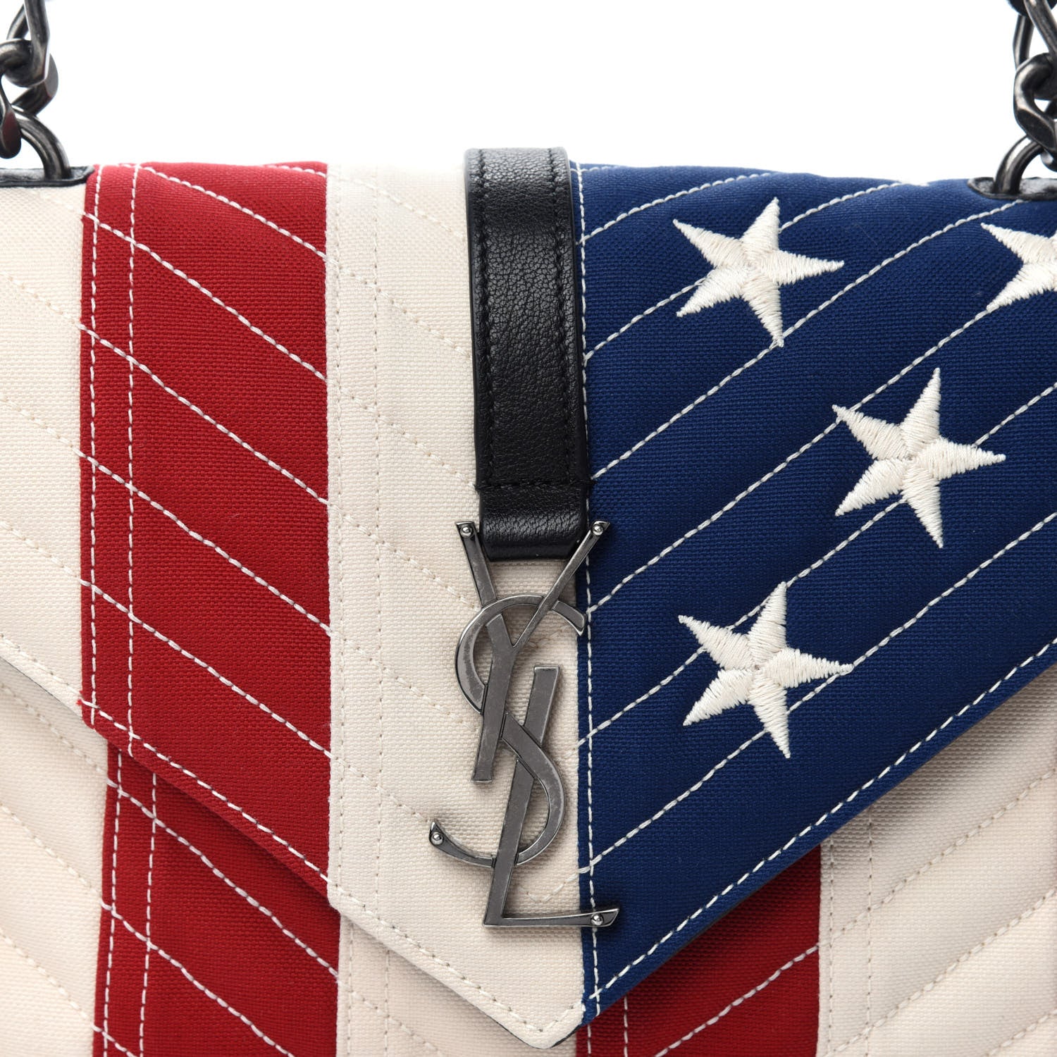 Saint Laurent Canvas Matelasse Chevron American Flag Monogram Medium College Bag Red Blue 9 of 11