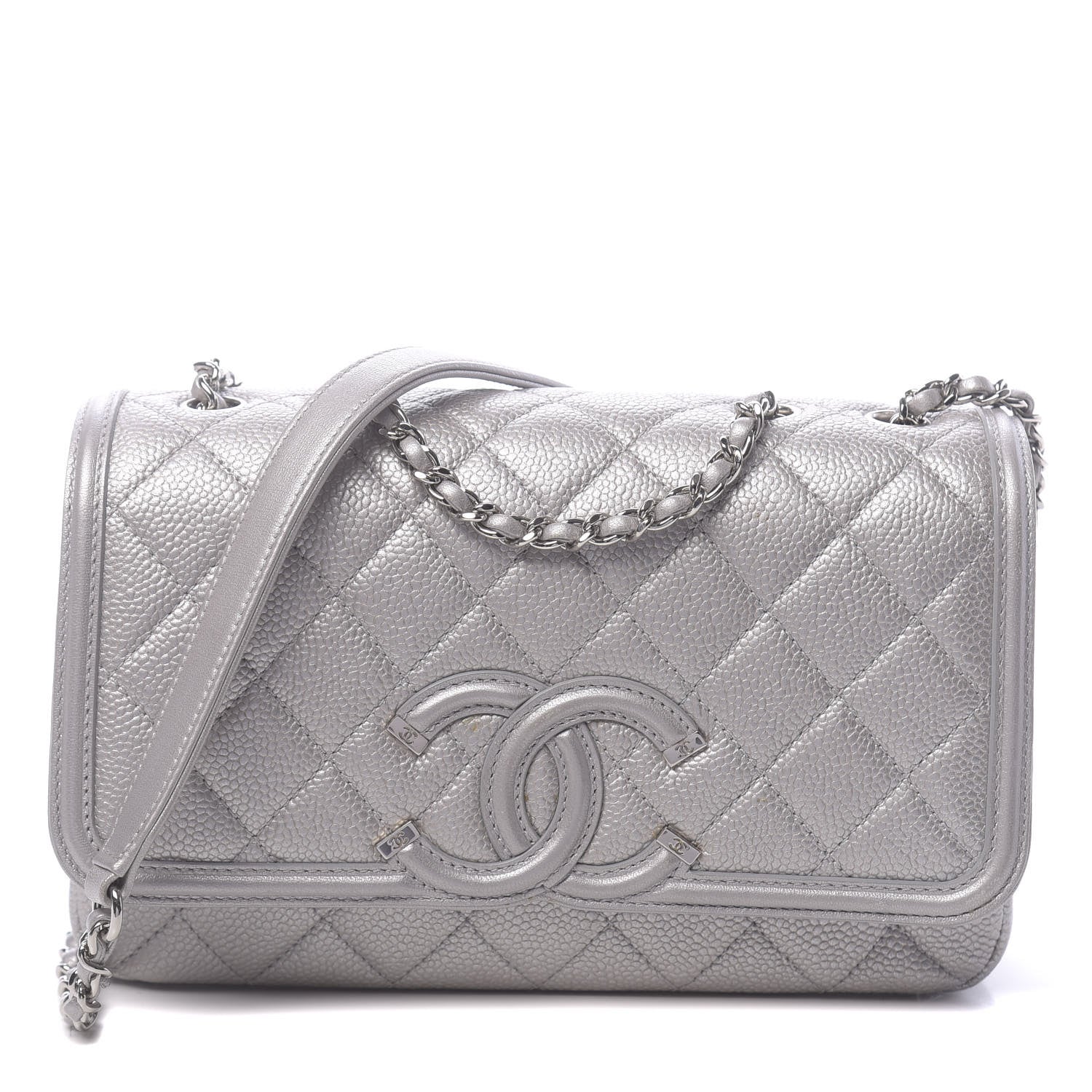 Chanel Metallic Caviar Quilted Small CC Filigree Flap Silver 1 of 13