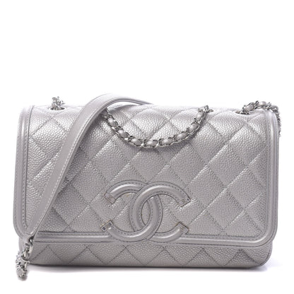 Chanel Metallic Caviar Quilted Small CC Filigree Flap Silver 1 of 13