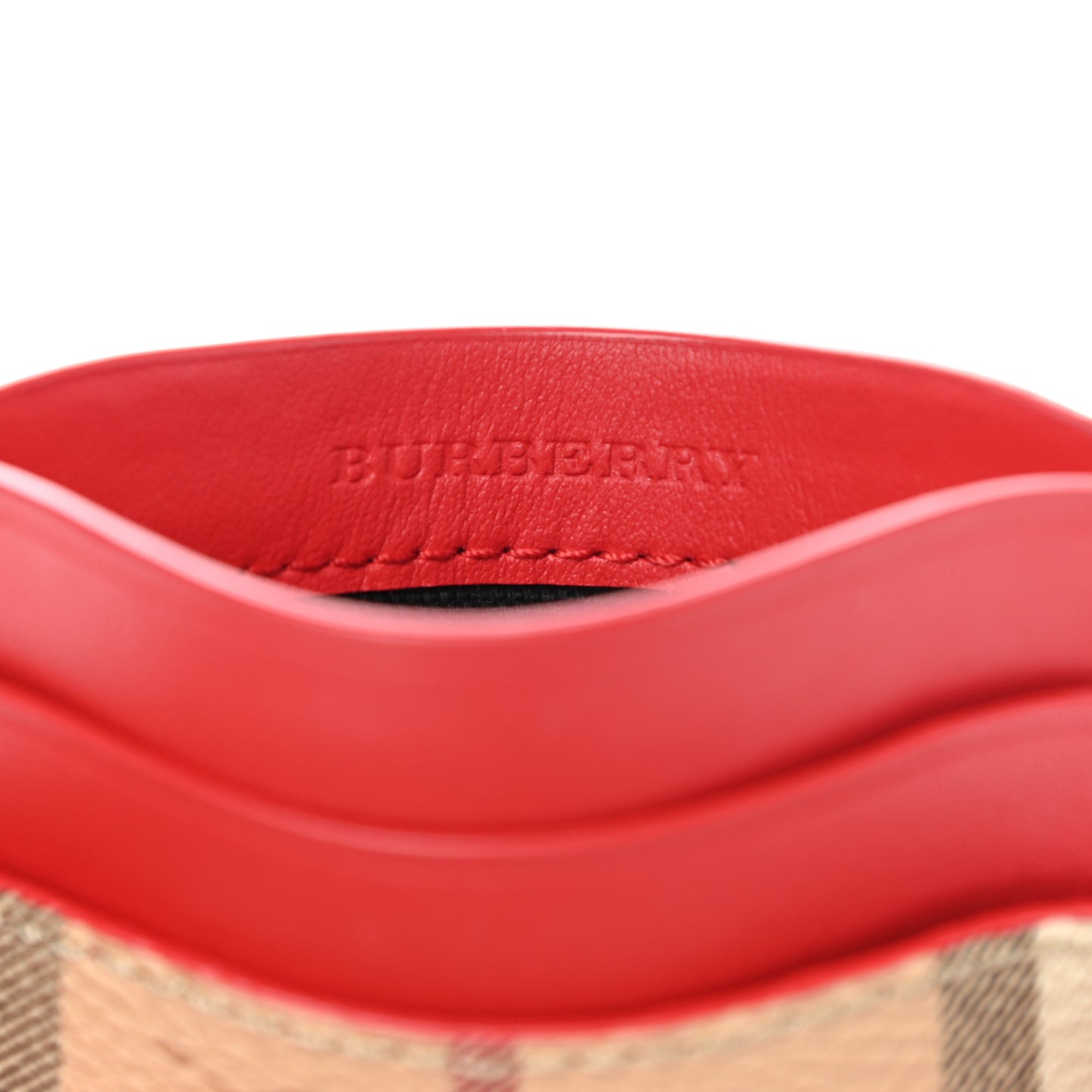 Soft Grain Calfskin Haymarket Check Izzy Card Case Red