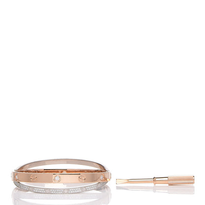 Cartier 18K Pink White Gold Diamond Double LOVE Paved Bracelet 17 4 of 8