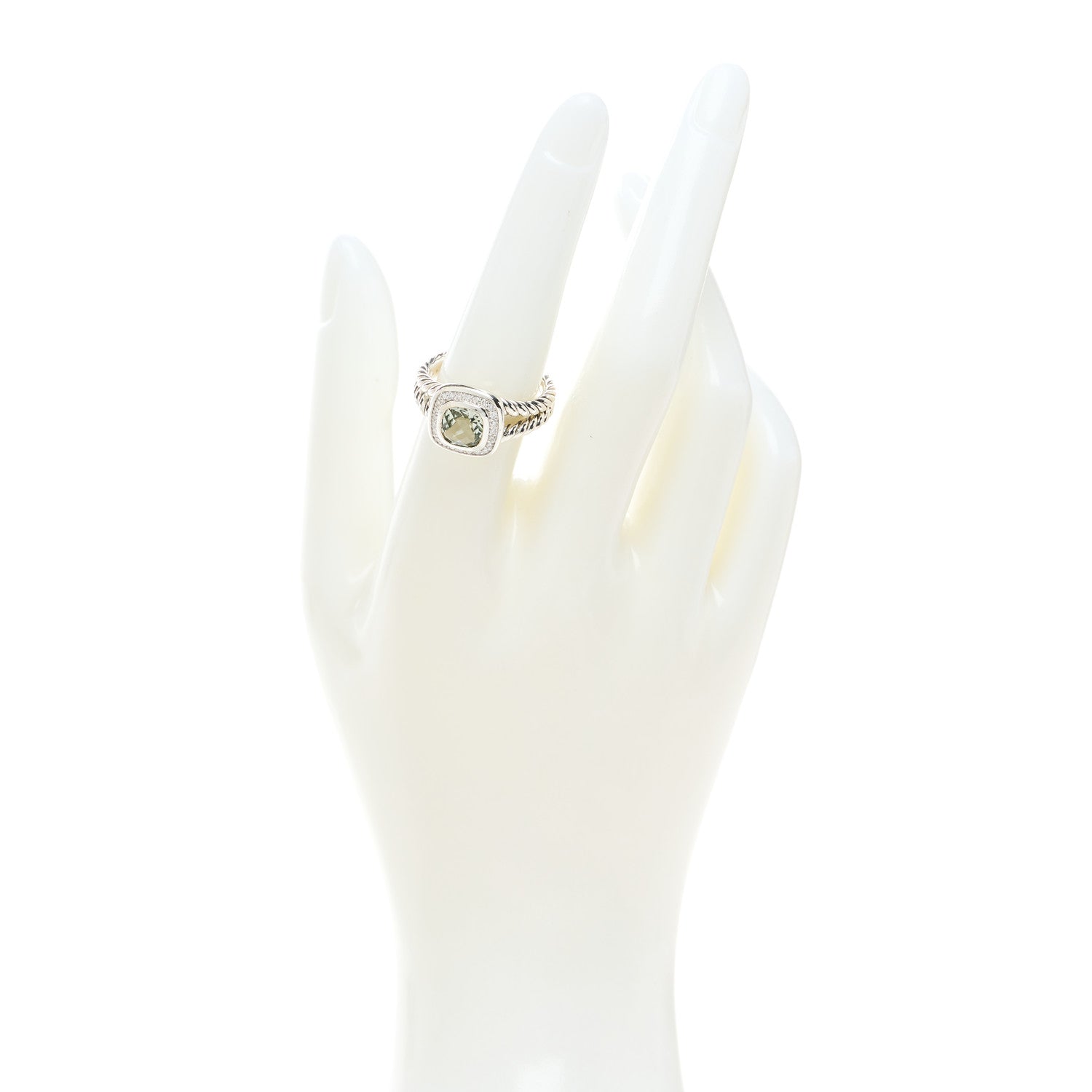 David Yurman Sterling Silver Diamond Prasiolite 7mm Petite Albion Ring 54 7 2 of 5
