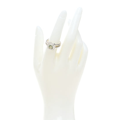 David Yurman Sterling Silver Diamond Prasiolite 7mm Petite Albion Ring 54 7 2 of 5