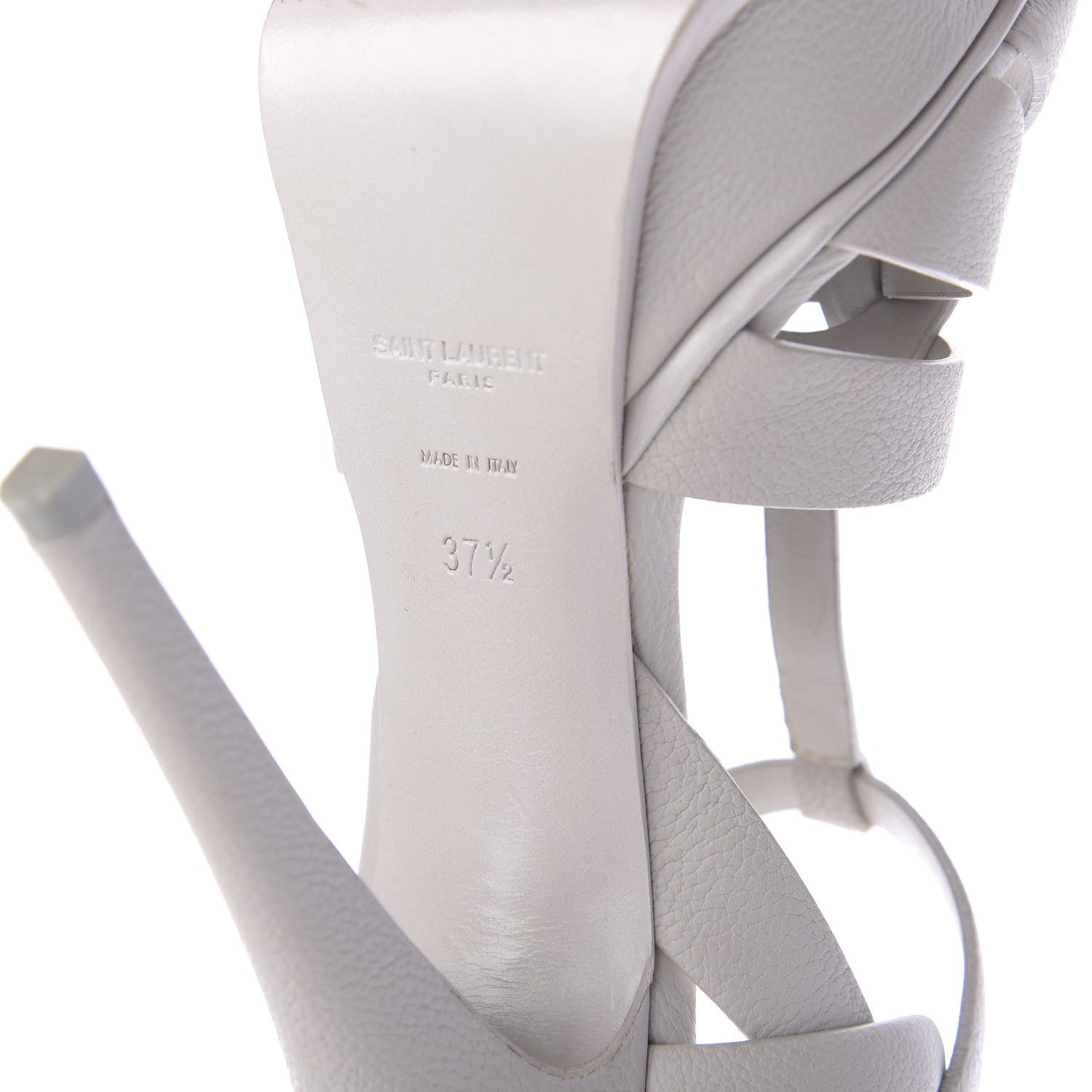 Saint Laurent Textured Calfskin Tribute 105 Platform Sandals 37.5 Light Grey 12 of 12