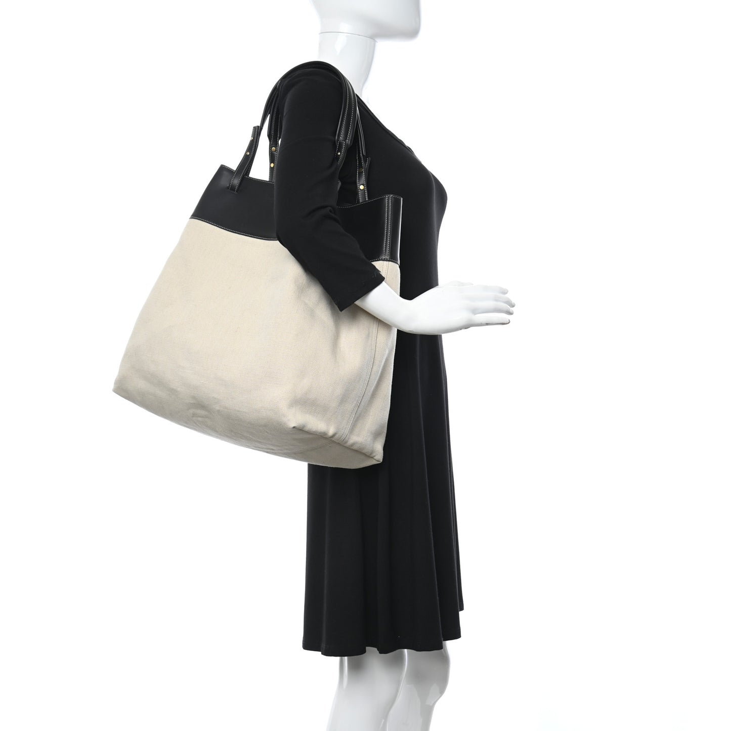 Natural Linen Matte Calfskin Quad Tote Black