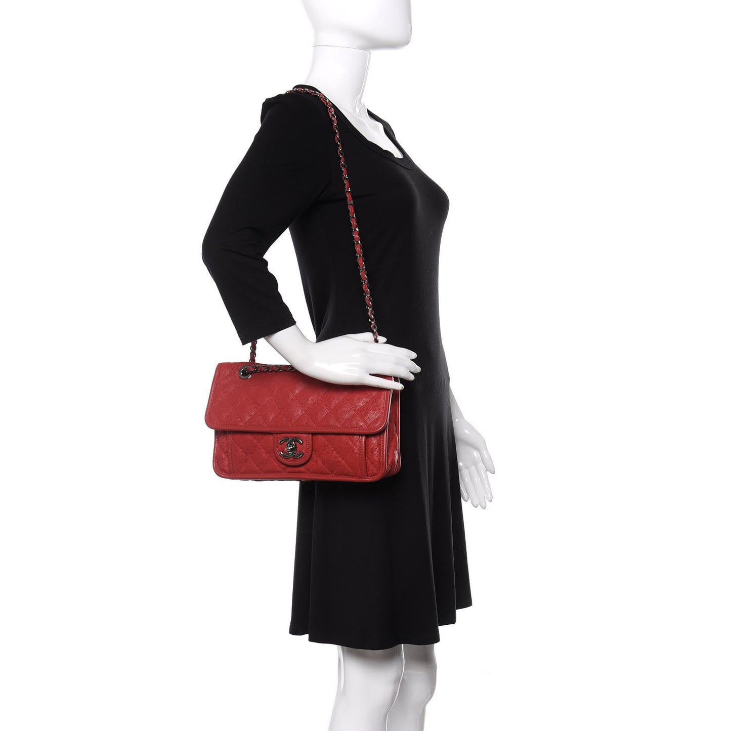 Caviar Quilted Medium French Riviera Flap Red