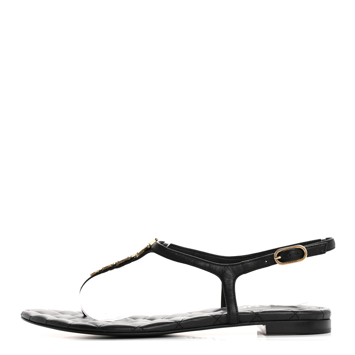 Calfskin Paris Dallas Quilted Star CC Thong Sandals 37 Black