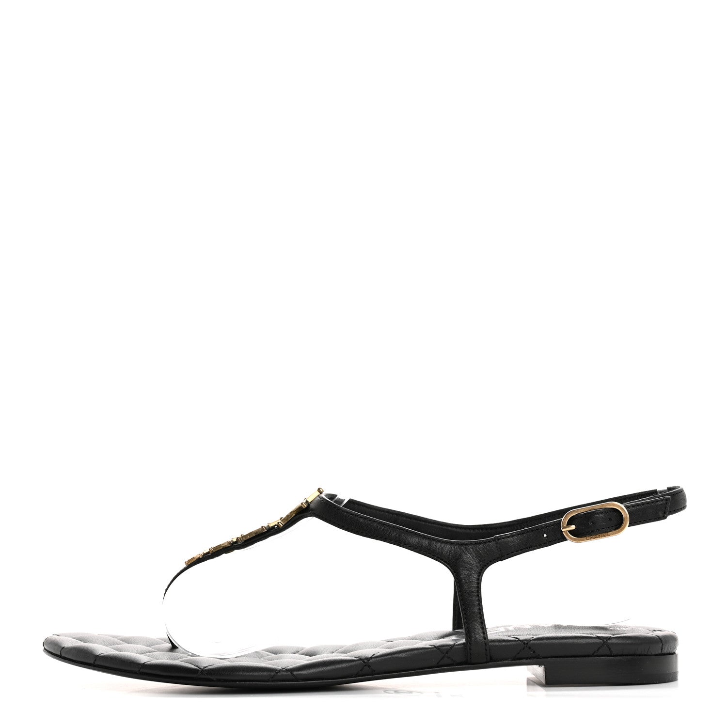 Chanel Calfskin Paris Dallas Quilted Star CC Thong Sandals 37 Black 1 of 10
