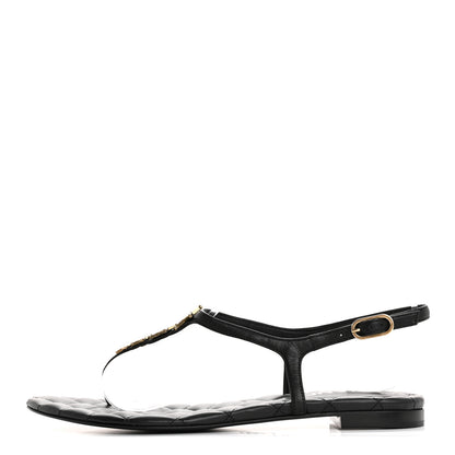 Chanel Calfskin Paris Dallas Quilted Star CC Thong Sandals 37 Black 1 of 10