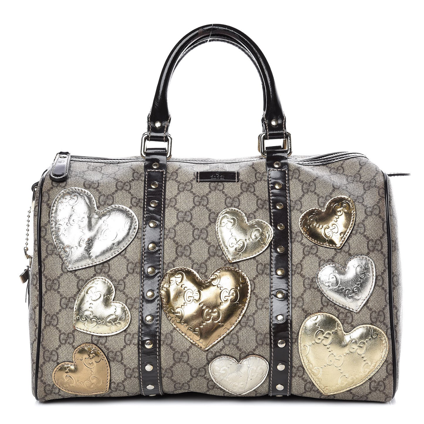 Monogram Guccissima Hearts Studded Medium Joy Boston Dark Brown