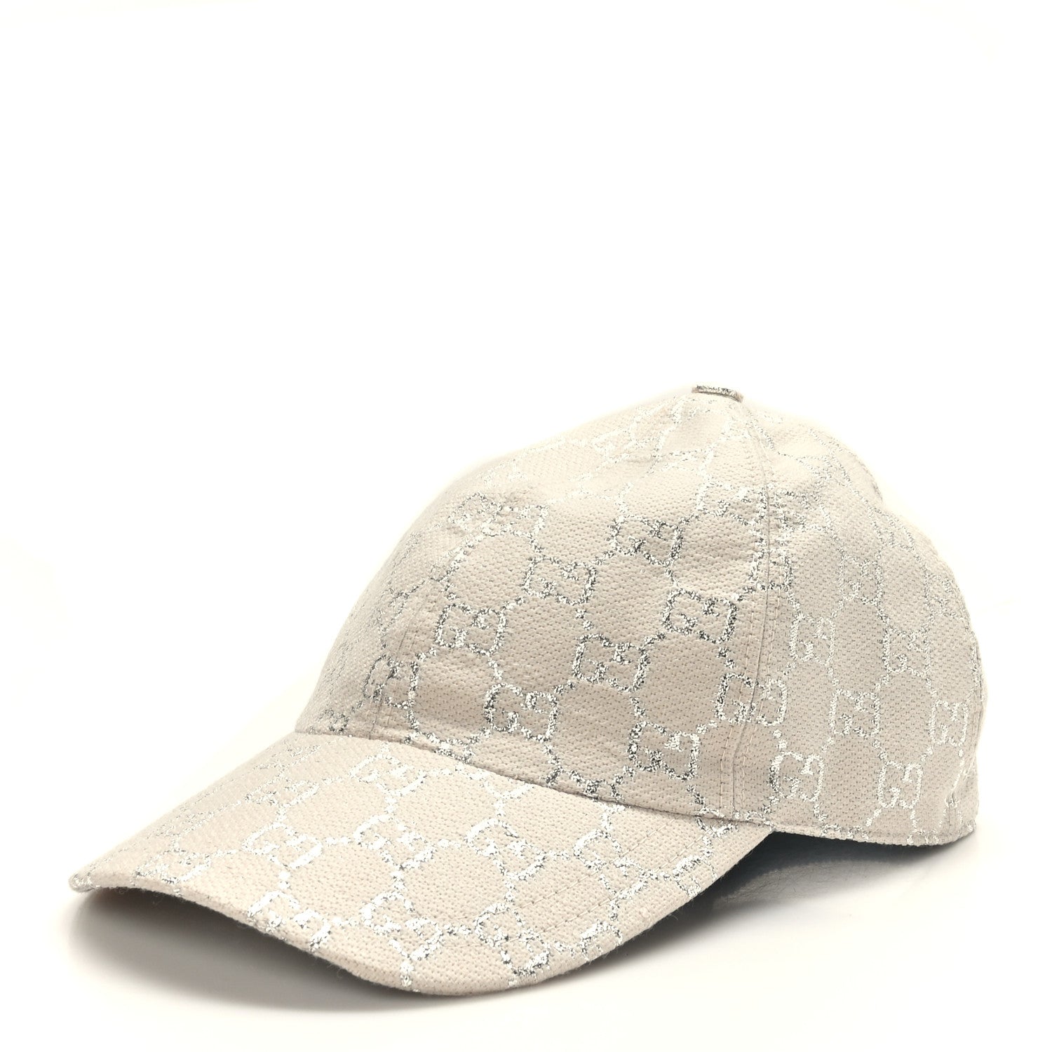 Gucci Canvas Lame GG Monogram Rush Baseball Hat L Gardenia Silver 1 of 8