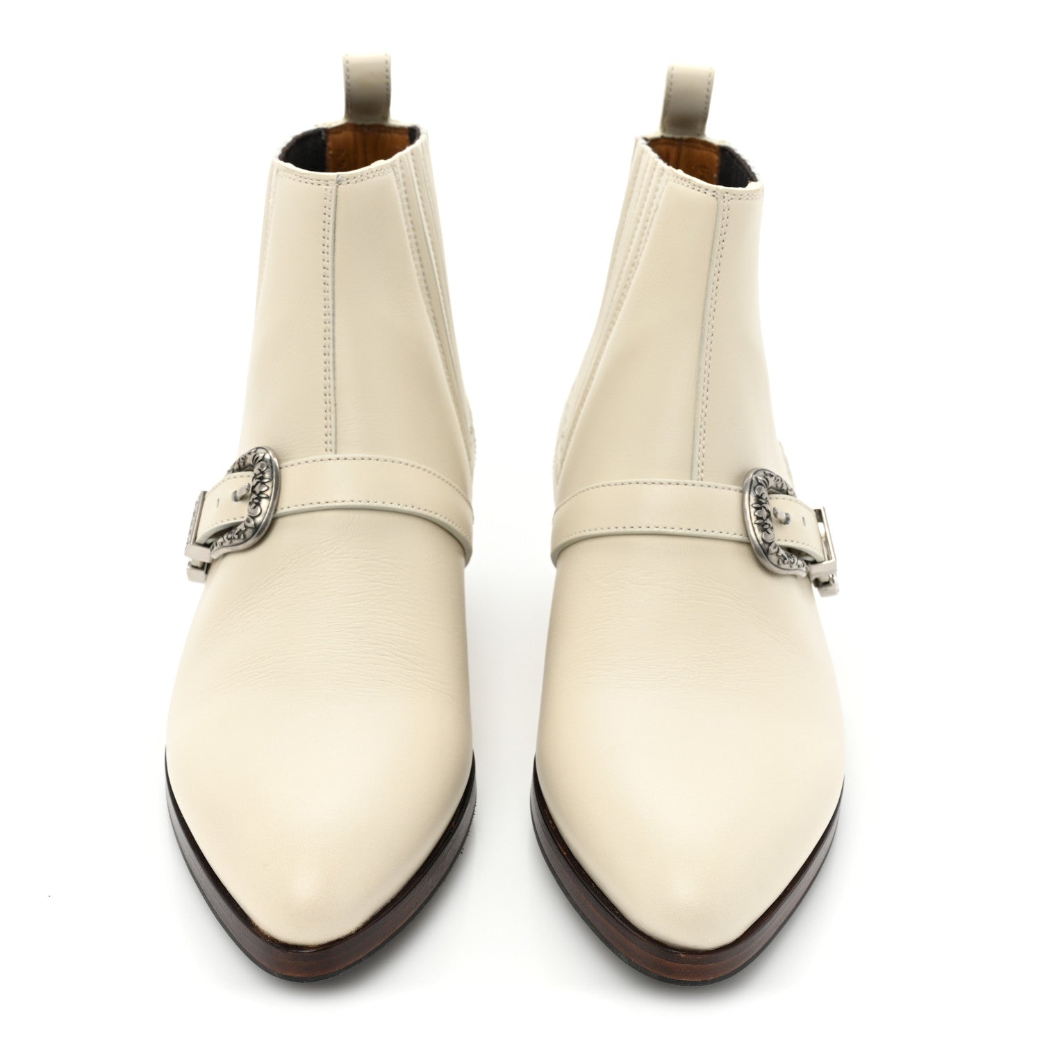 Gucci Quebec Calfskin Womens Elastic Buckled Ankle Boots 36.5 White 2 of 10