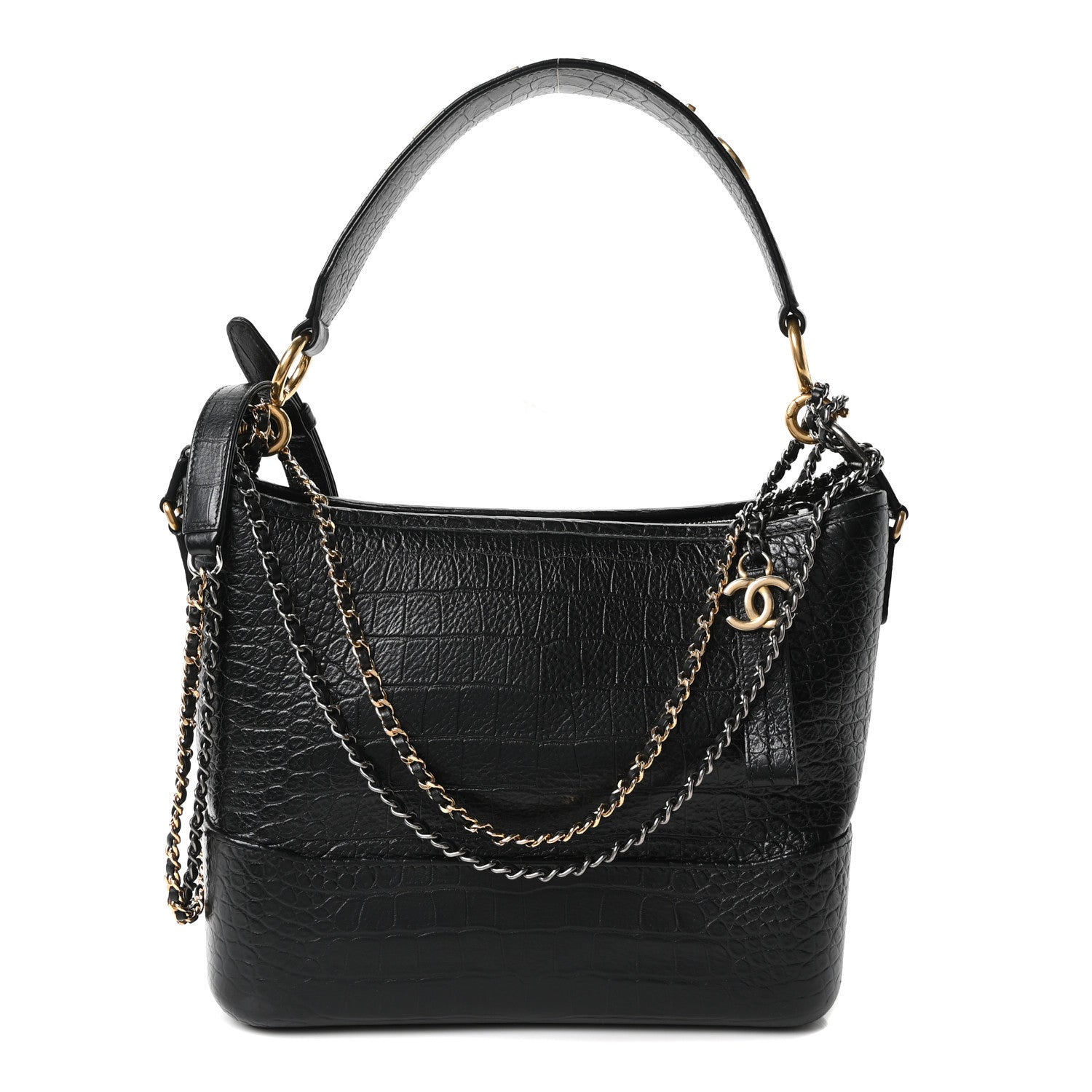 Chanel Crocodile Embossed Calfskin Medium Gabrielle Cocodile Hobo Black 1 of 10