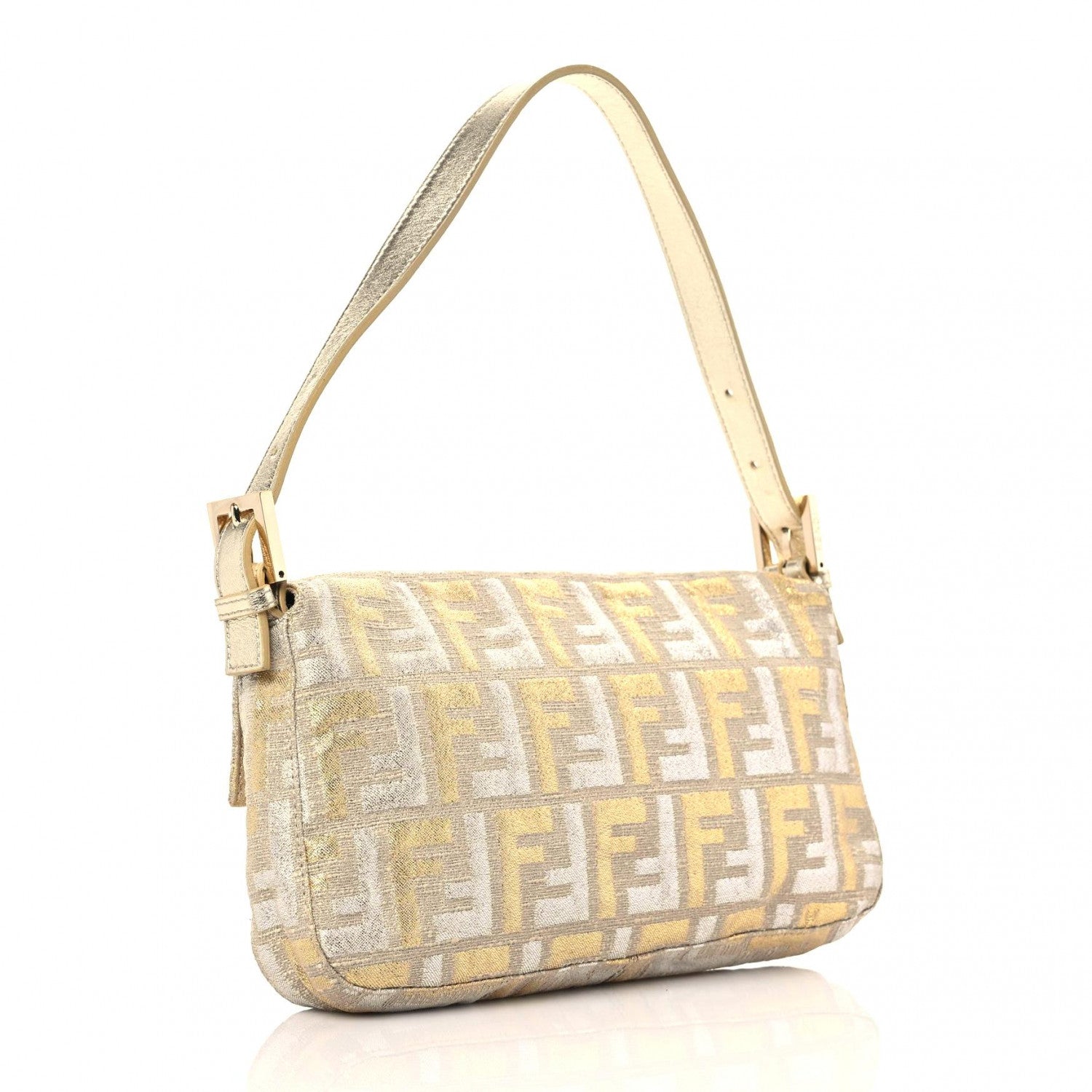 Fendi Metallic Lurex Zucca Baguette Gold Silver 2 of 11