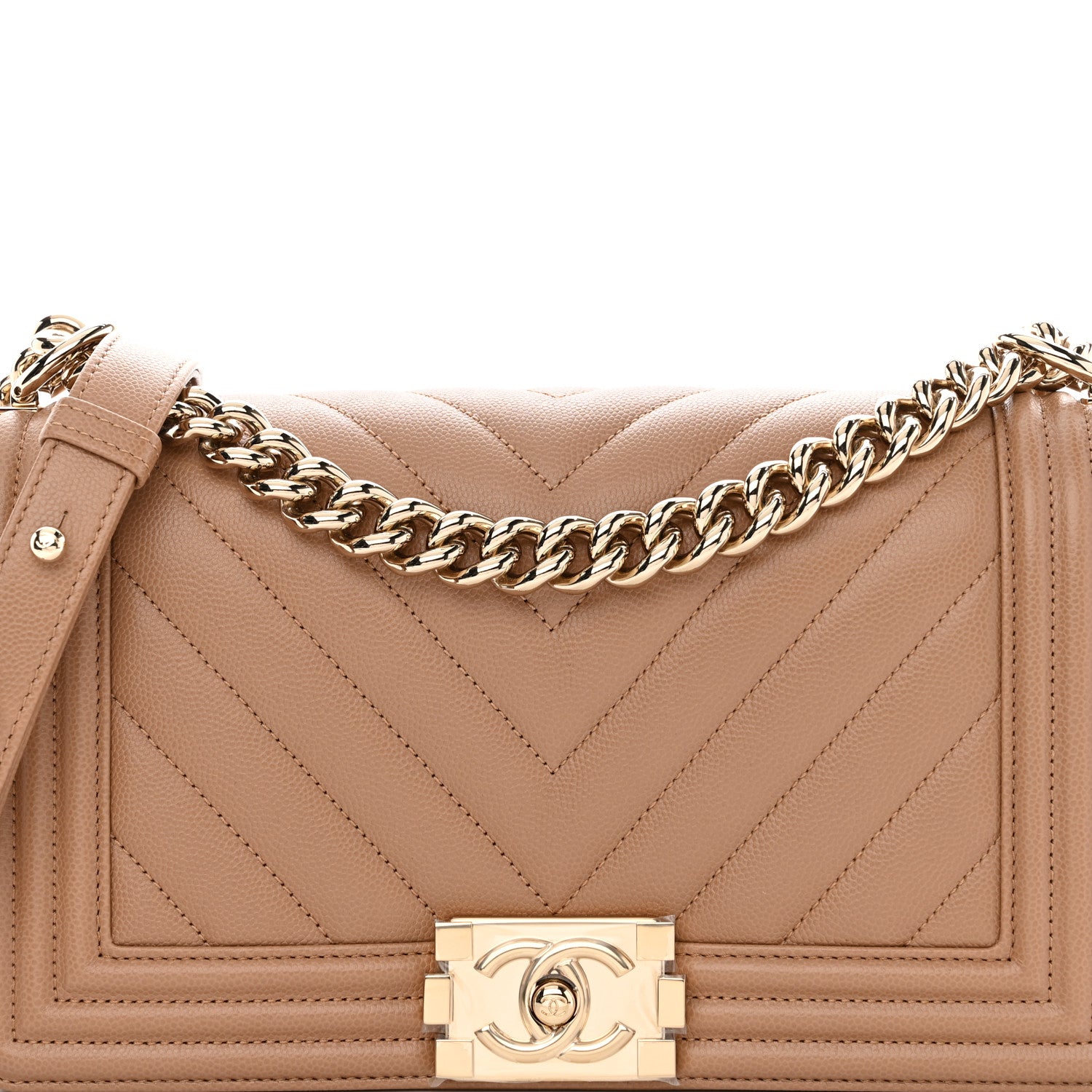 Chanel Caviar Chevron Quilted Medium Boy Flap Dark Beige 8 of 11