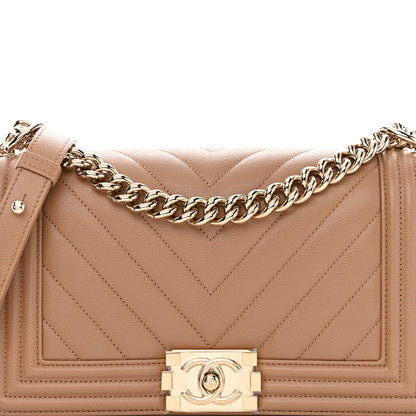 Chanel Caviar Chevron Quilted Medium Boy Flap Dark Beige 8 of 11