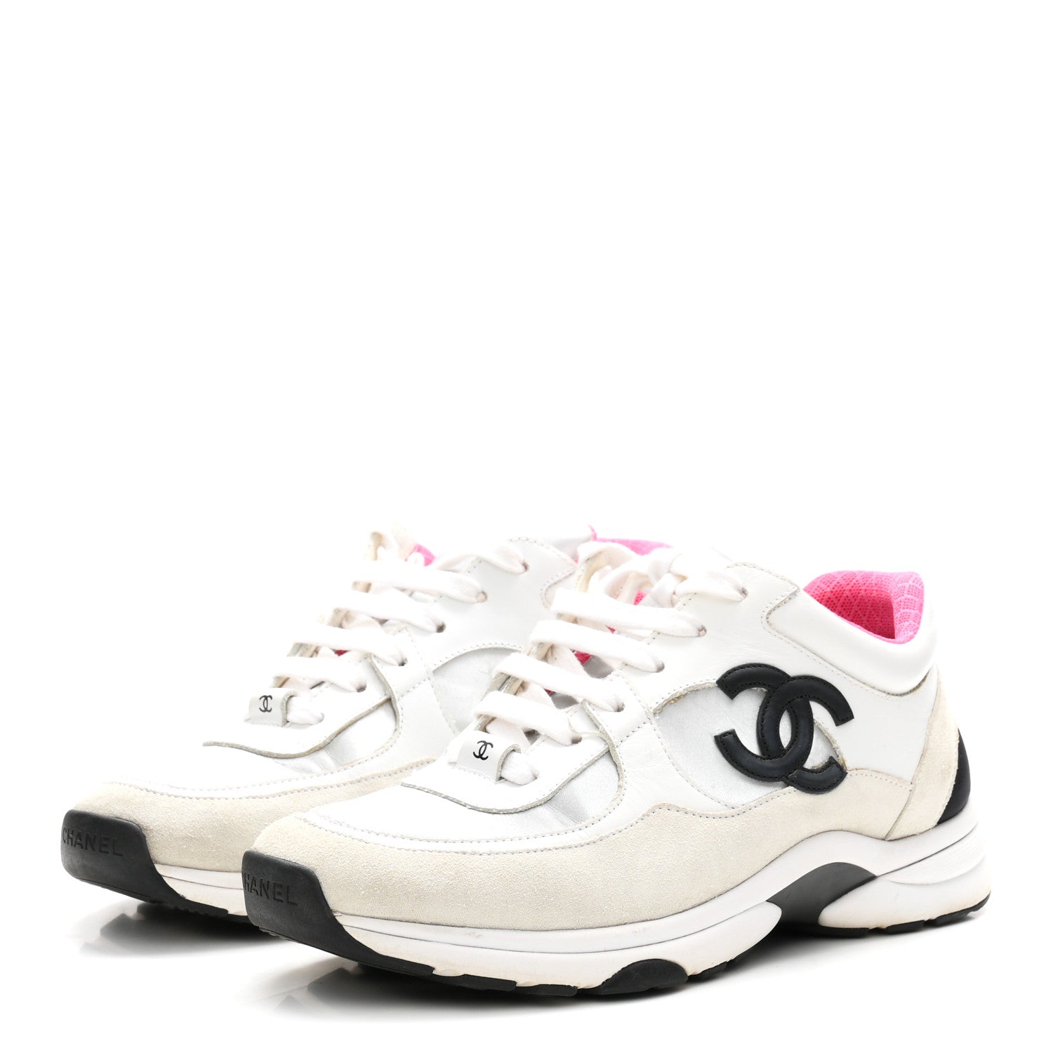 Chanel Calfskin Fabric Sneakers 39 White Silver Fluo Pink 4 of 9