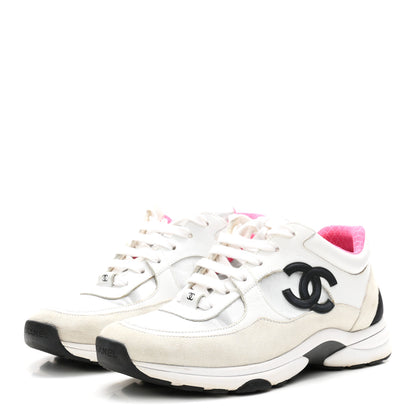 Chanel Calfskin Fabric Sneakers 39 White Silver Fluo Pink 4 of 9