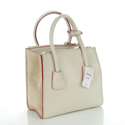 Prada Glace Calf Suede Mini Twin Pocket Tote Talco Rosso 4 of 10