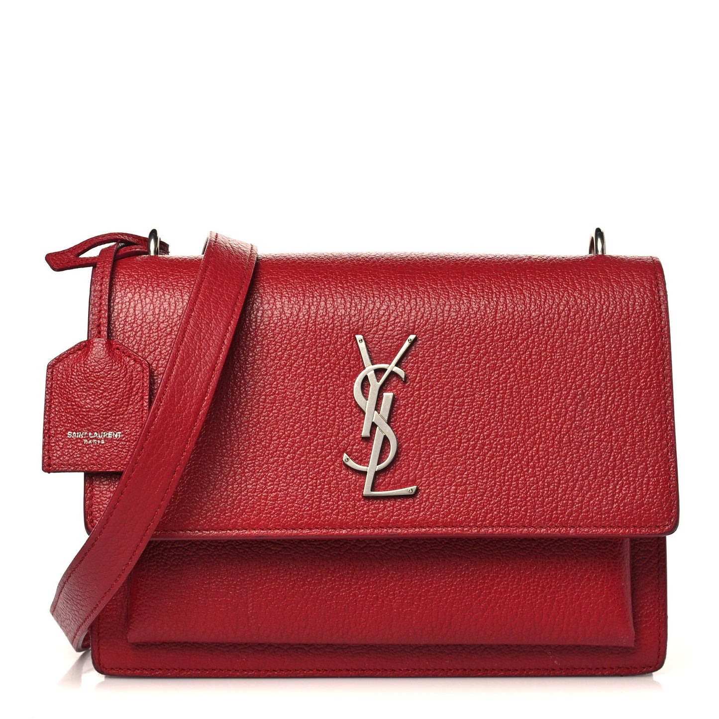 Grained Calfskin Medium Monogram Sunset Satchel Red