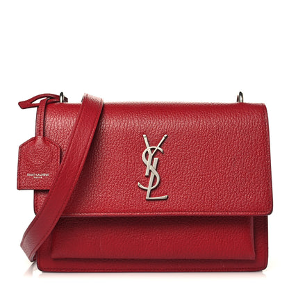 Saint Laurent Grained Calfskin Medium Monogram Sunset Satchel Red 1 of 16