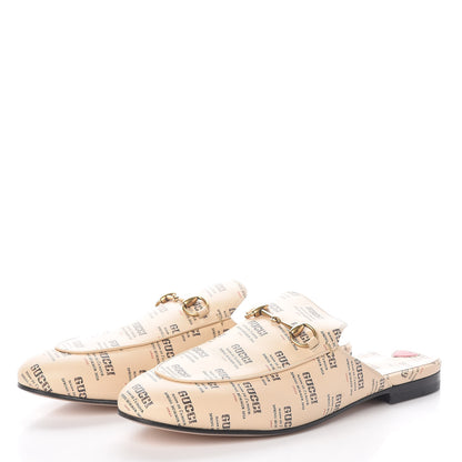 Gucci Calfskin Stamp Print Womens Princetown Slippers 40 Soy Black 3 of 8