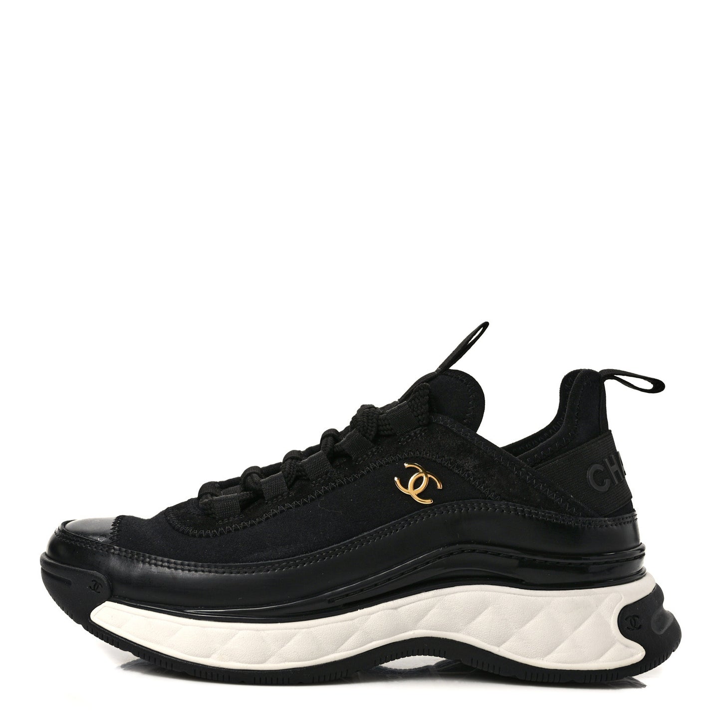 Velvet Calfskin Mixed Fibers CC Sneakers 36 Black