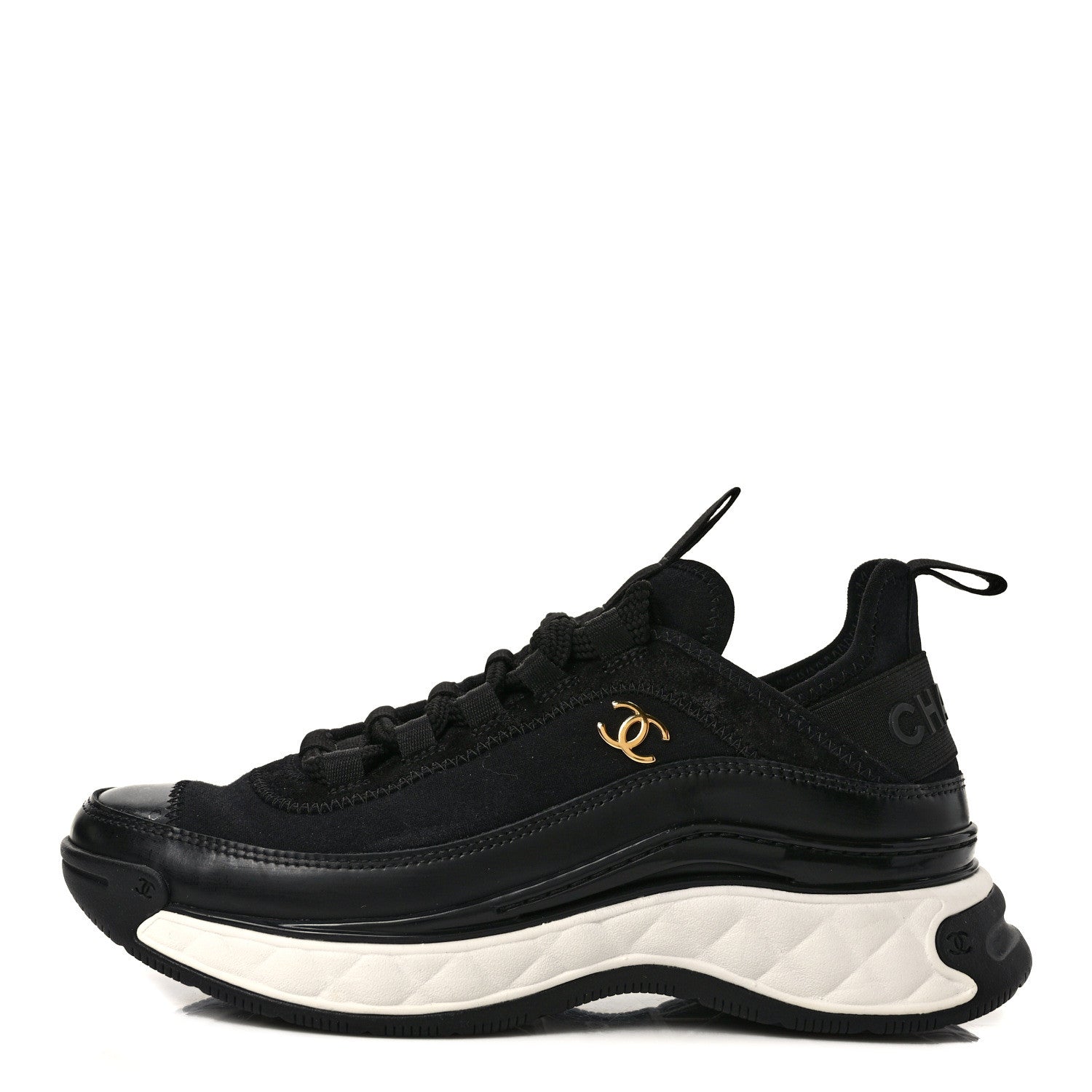 Chanel Velvet Calfskin Mixed Fibers CC Sneakers 36 Black 1 of 9