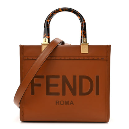 Fendi Vitello King Plexiglass Logo Embossed Small Fendi Sunshine Shopper Tote Cuoio 1 of 15