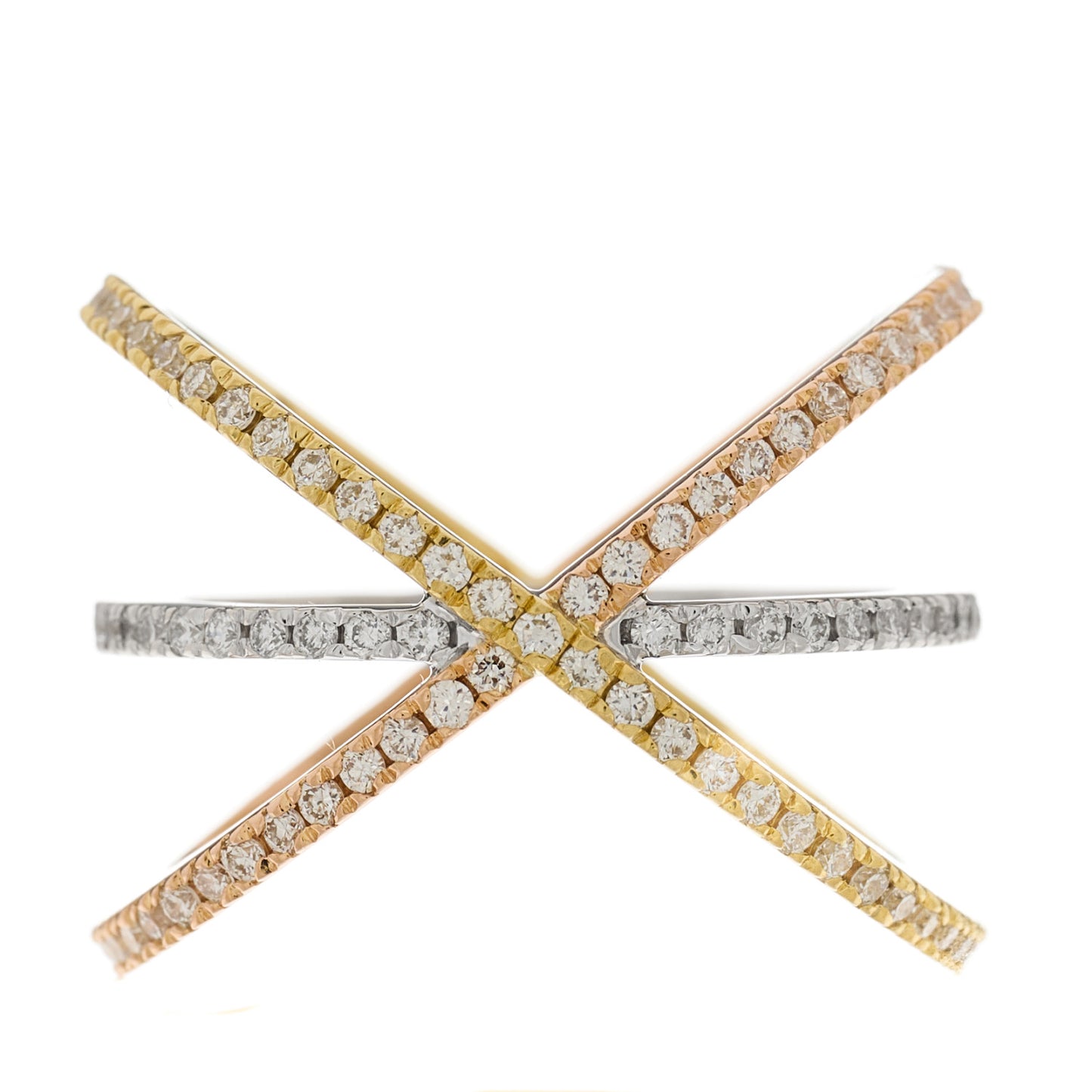 18K Rose Yellow White Gold Diamond Double Crisscross Ring 53 6.25
