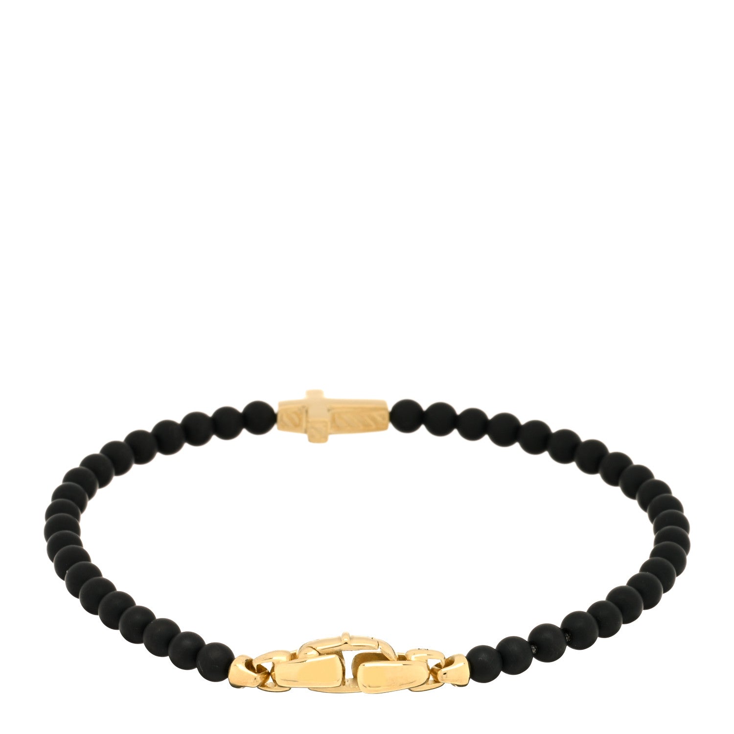 David Yurman 18K Yellow Gold Black Onyx Spiritual Beads Cross Station Bracelet 2 of 3
