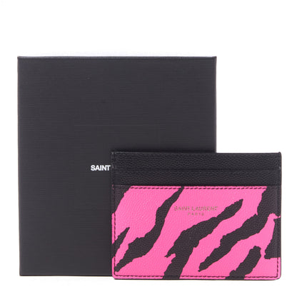 Saint Laurent Calfskin Zebra Print Credit Card Case Fuchsia Black 7 of 7