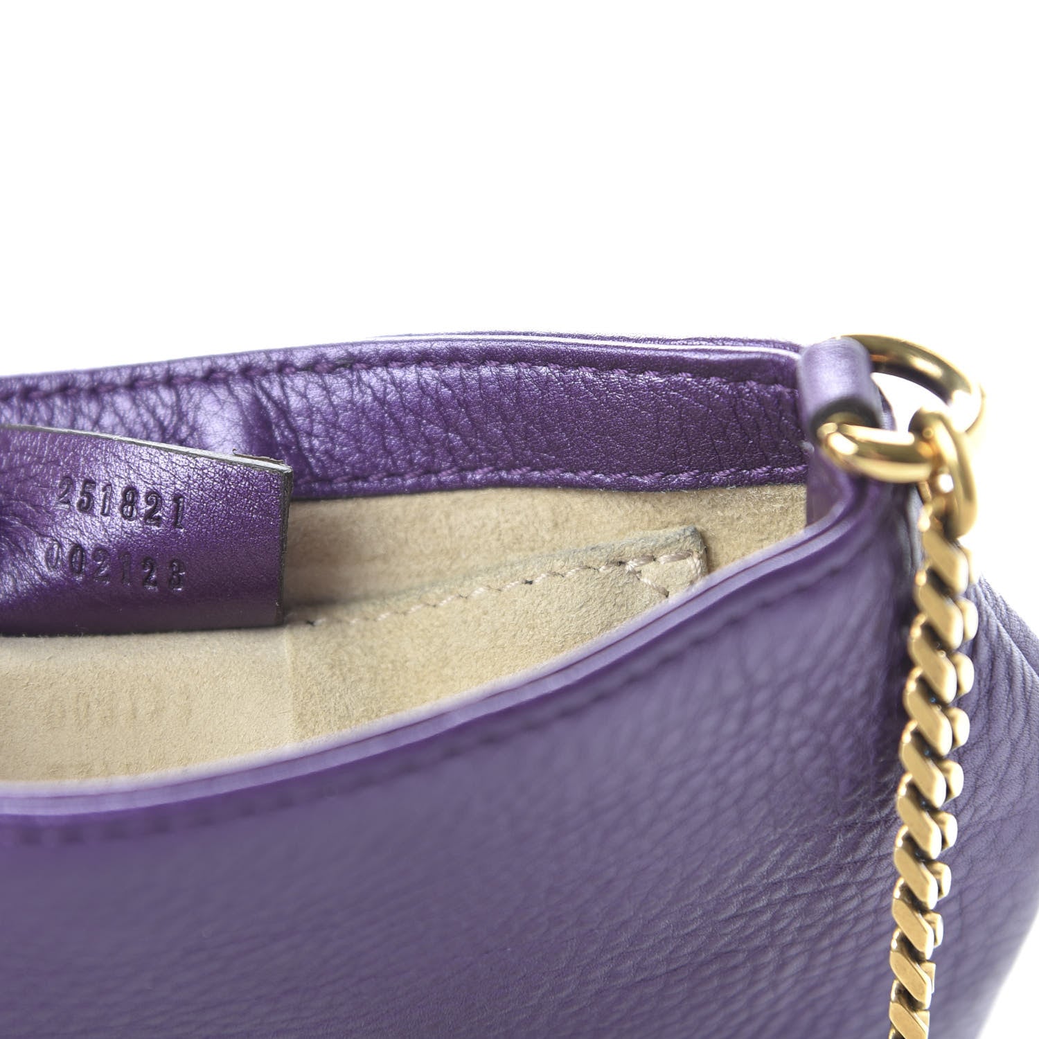 Gucci Metallic Pebbled Calfskin Small 1973 Chain Shoulder Bag Purple 9 of 10