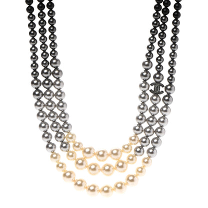 Chanel Graduated Pearl CC Multi Strand Short Necklace Ruthenium Grey Black 1 of 5