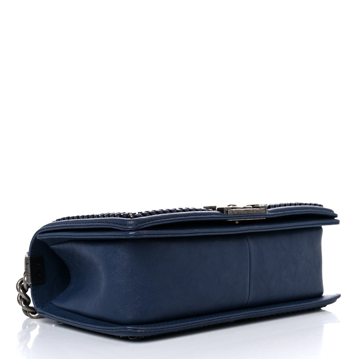 Calfskin Quilted Medium Top Handle Boy Flap Blue