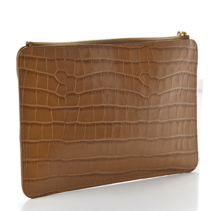 Chloe Crocodile Embossed Calfskin Walden iPad Clutch Bag Autumal Brown 3 of 9