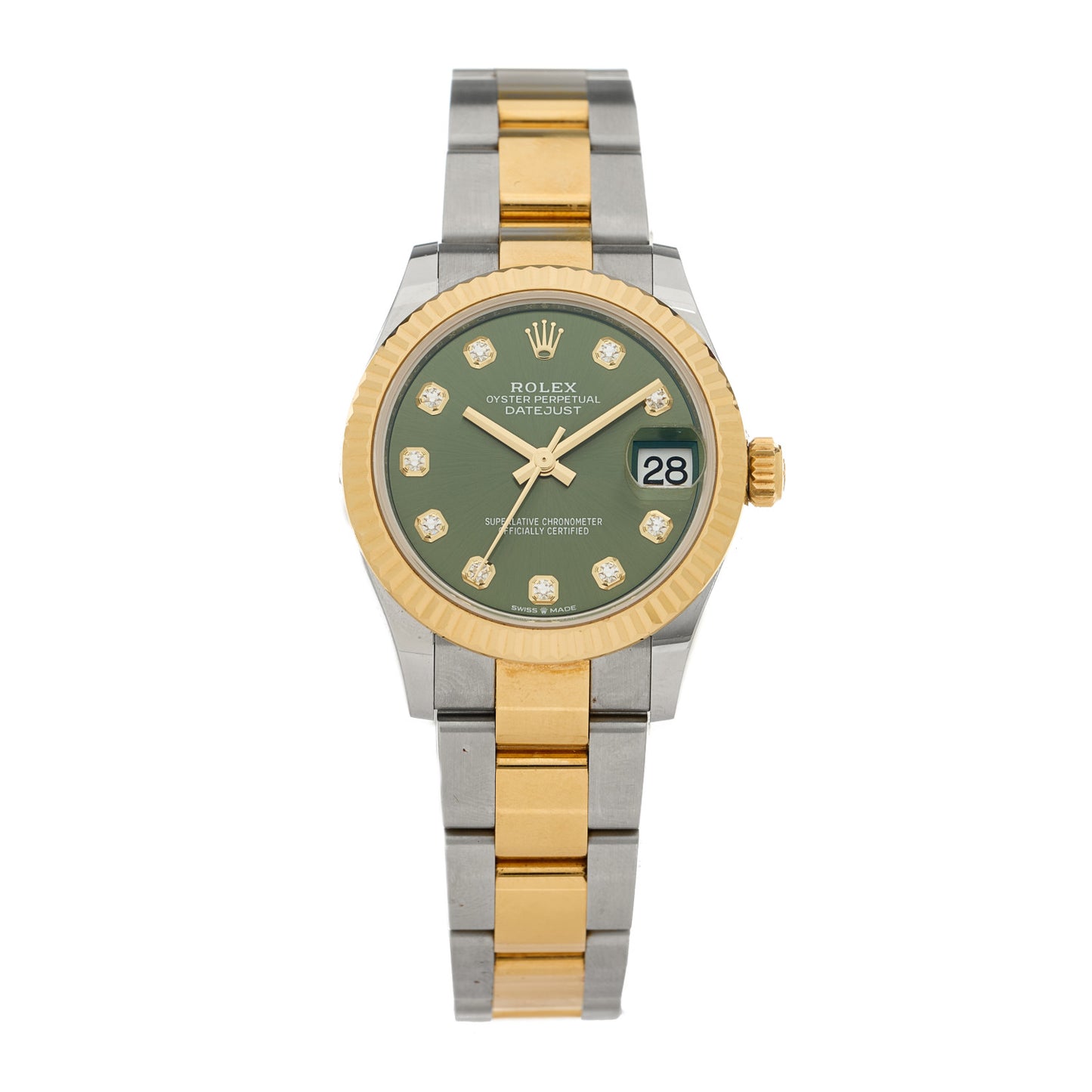 Stainless Steel 18K Yellow Gold Diamond 31mm Oyster Perpetual Datejust Watch Olive Green 278273