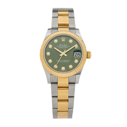 Rolex Stainless Steel 18K Yellow Gold Diamond 31mm Oyster Perpetual Datejust Watch Olive Green 278273 1 of 5