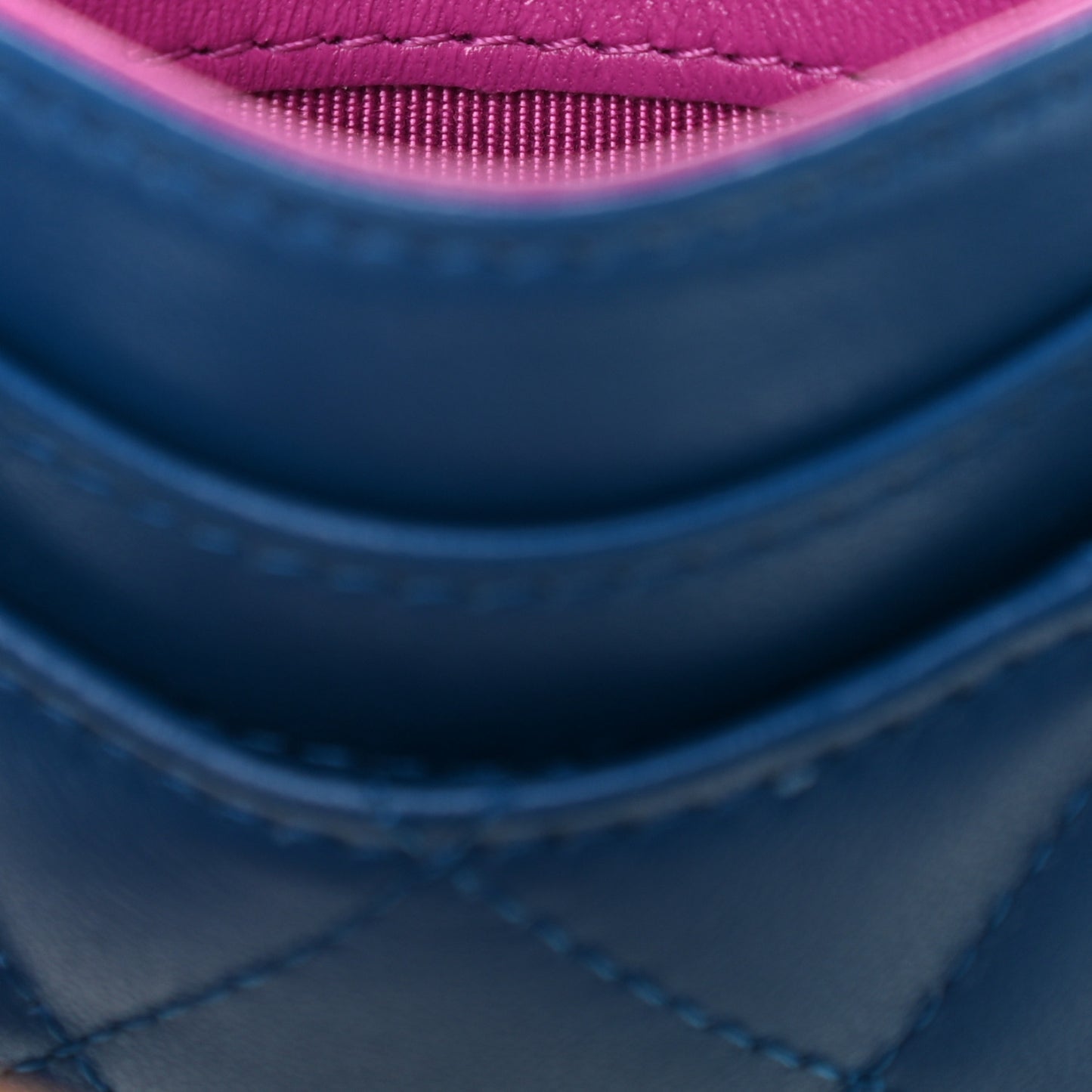 Lambskin Quilted Card Holder Blue Pink
