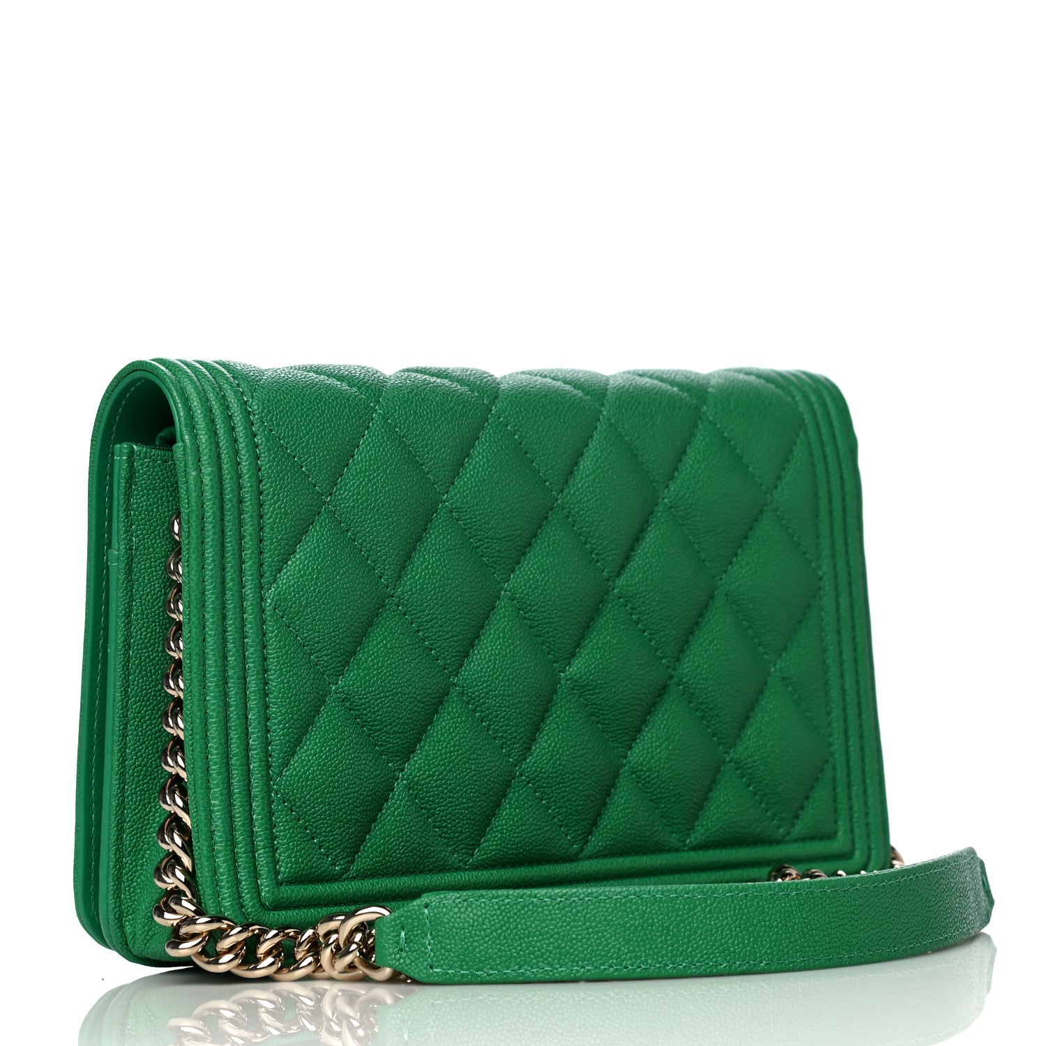Chanel Caviar Quilted Boy Wallet On Chain WOC Green 2 of 10
