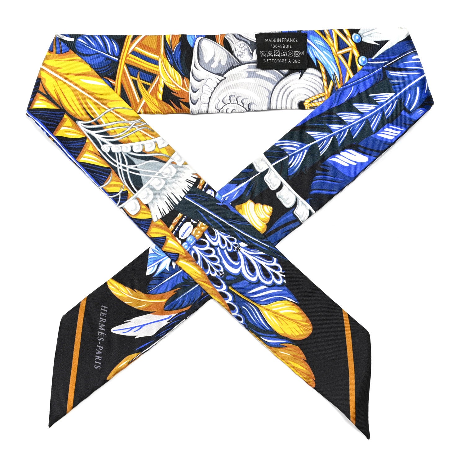 Hermes Silk La Danse Pacifique Twilly Bleu Nuit Jaune Vif 1 of 4