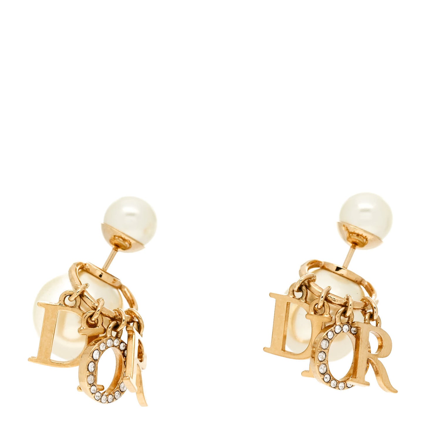 Pearl Crystal Tribal Logo Charms Earrings Gold