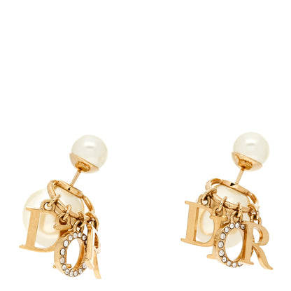 Christian Dior Pearl Crystal Tribal Logo Charms Earrings Gold 1 of 4