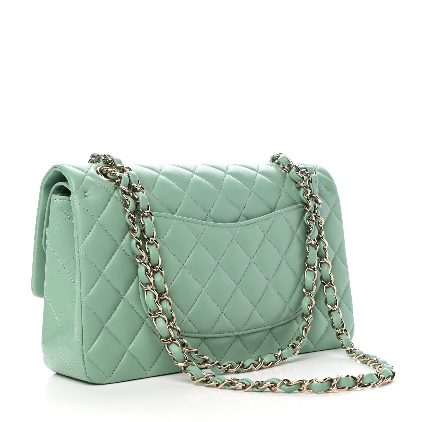 Lambskin Quilted Medium Double Flap Light Green