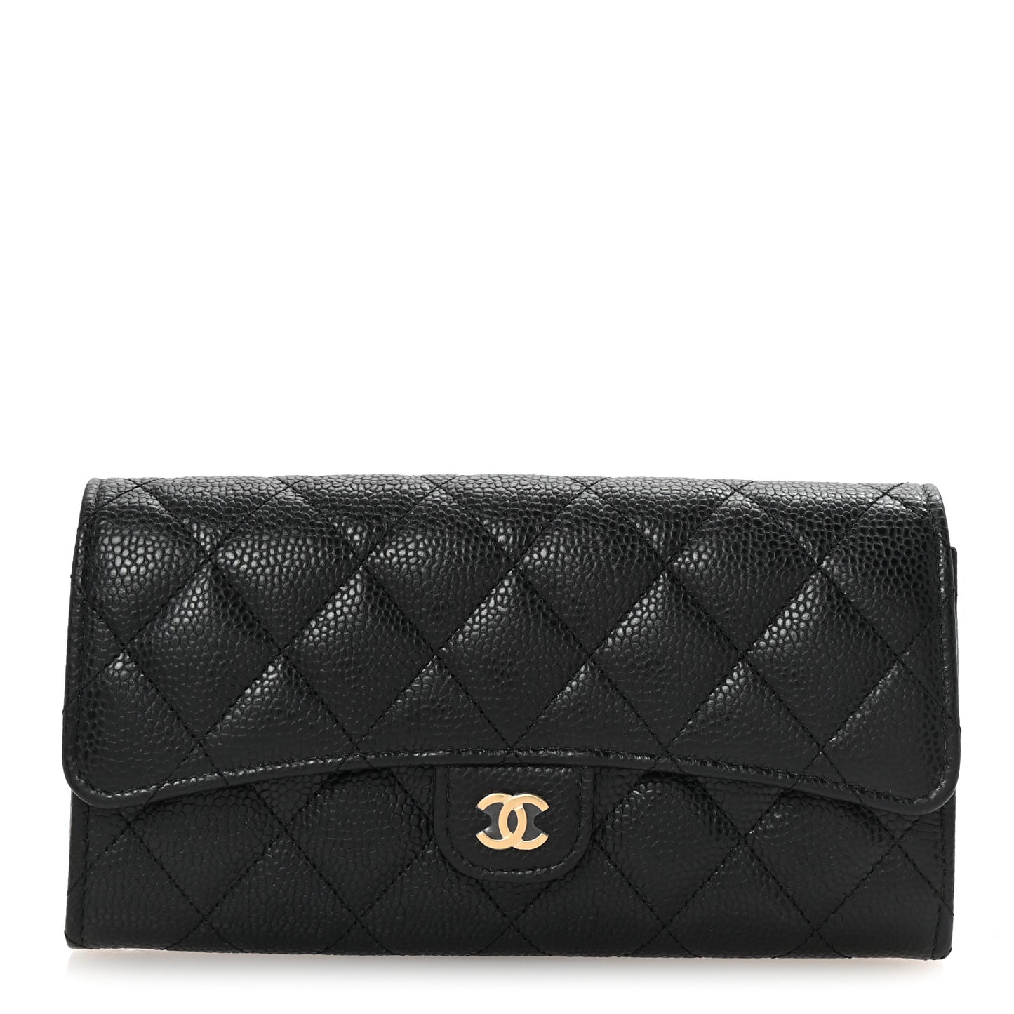 Caviar Quilted Large Gusset Flap Wallet Black
