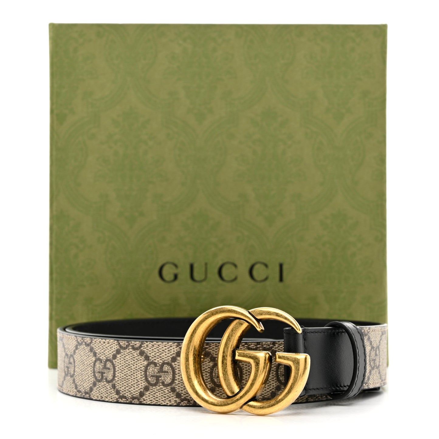 GG Supreme Monogram Matte Plutone Calfskin Double G 30mm Belt 90 36 Beige Ebony Black