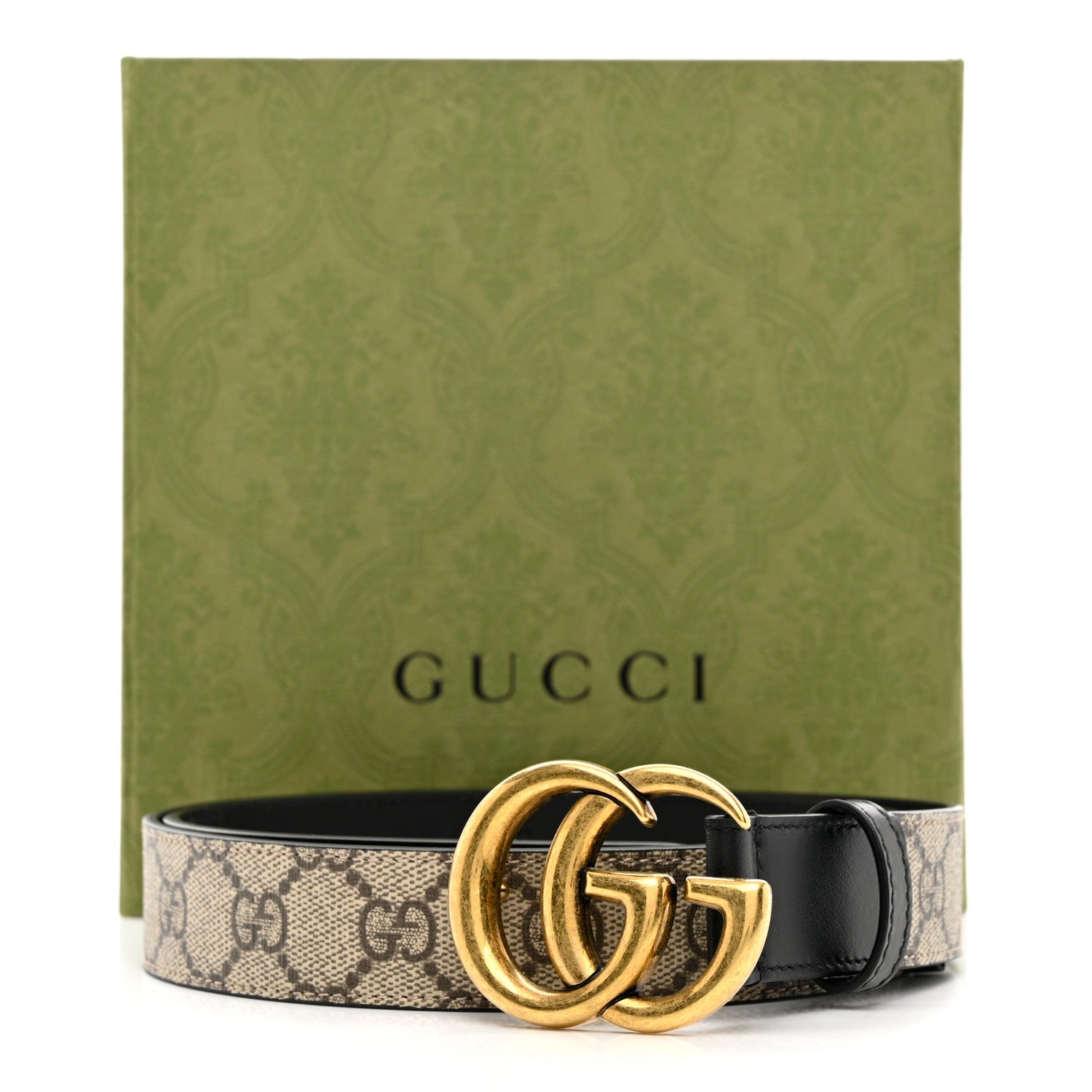 Gucci GG Supreme Monogram Matte Plutone Calfskin Double G 30mm Belt 90 36 Beige Ebony Black 6 of 6
